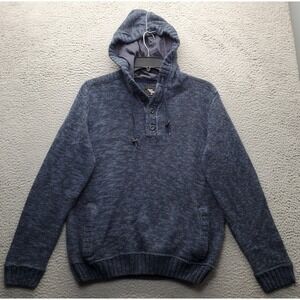 Cedar Wood State Hooded Henley Sweater Mens XL Blue Long Sleeve Knit Drawstring‎